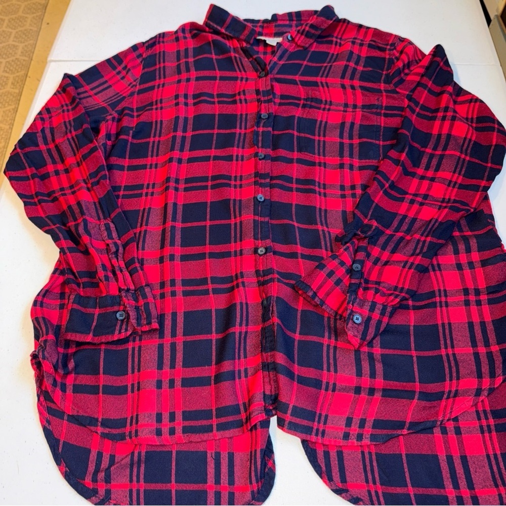 Lucky Brand Womens Extra large Flannel Shirt Buffalo‎ Plaid Red Black Long Slv